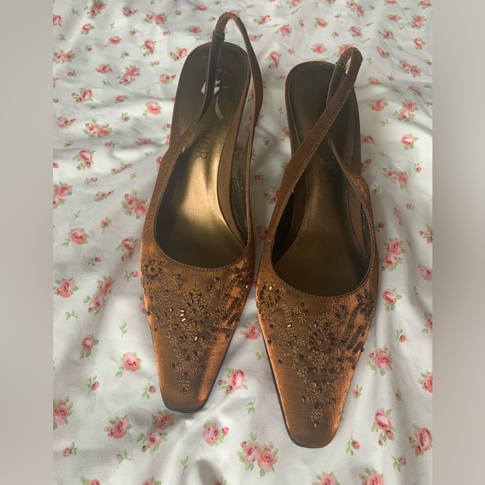 Vintage beaded sling back kitten heels
